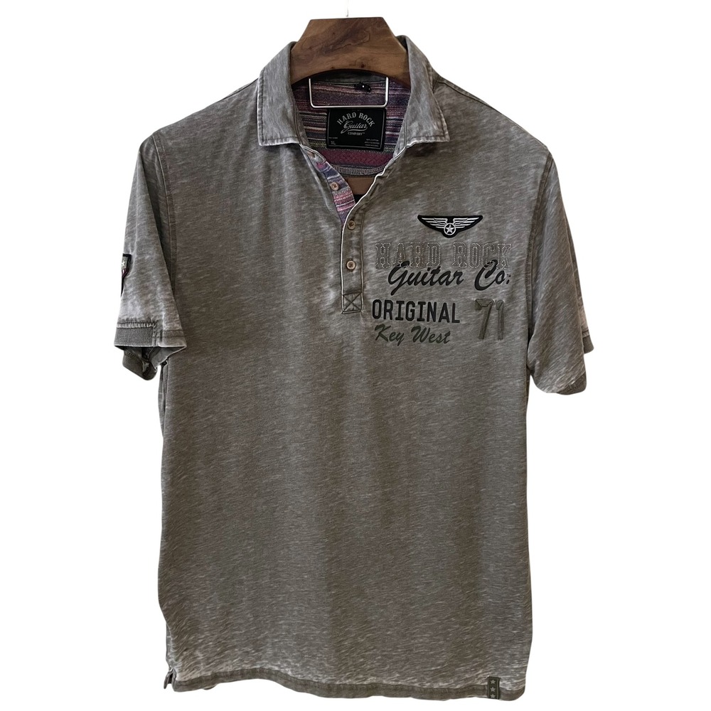 Vtg Hard Rock Guitar Co Original Key West Mens Embroidered Polo Shirt XL Y2K